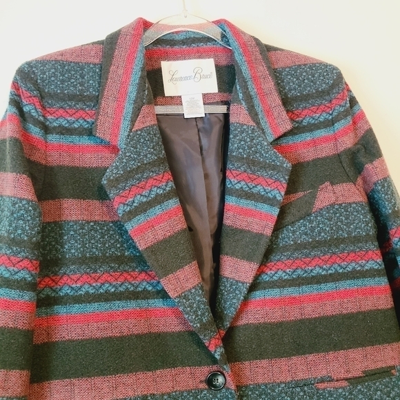 Lawrence Bruce | Women's Vintage Wool Blend Striped Blazer (Size 12 Petite) - Picture 3 of 13